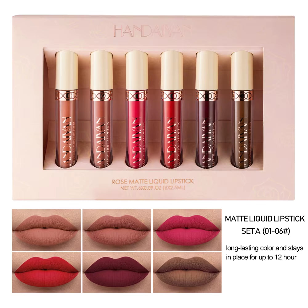 Matte Liquid Lipstick Sets, 6 Nude Colors Non-Stick Cup Not Fade Waterproof Lip Gloss,Long-Lasting Lip Makeup Gift Set for Women