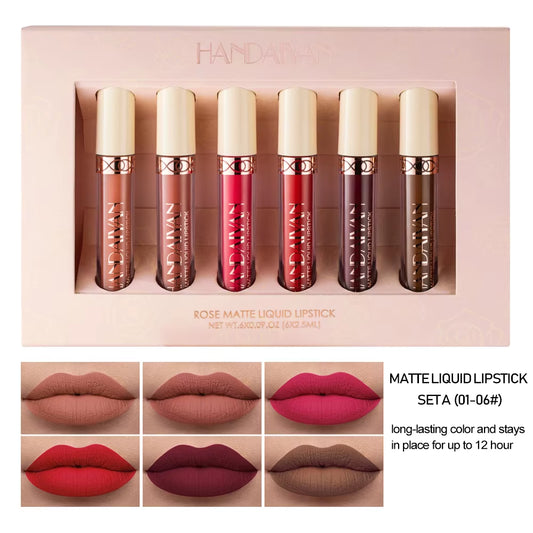 Matte Liquid Lipstick Sets, 6 Nude Colors Non-Stick Cup Not Fade Waterproof Lip Gloss,Long-Lasting Lip Makeup Gift Set for Women