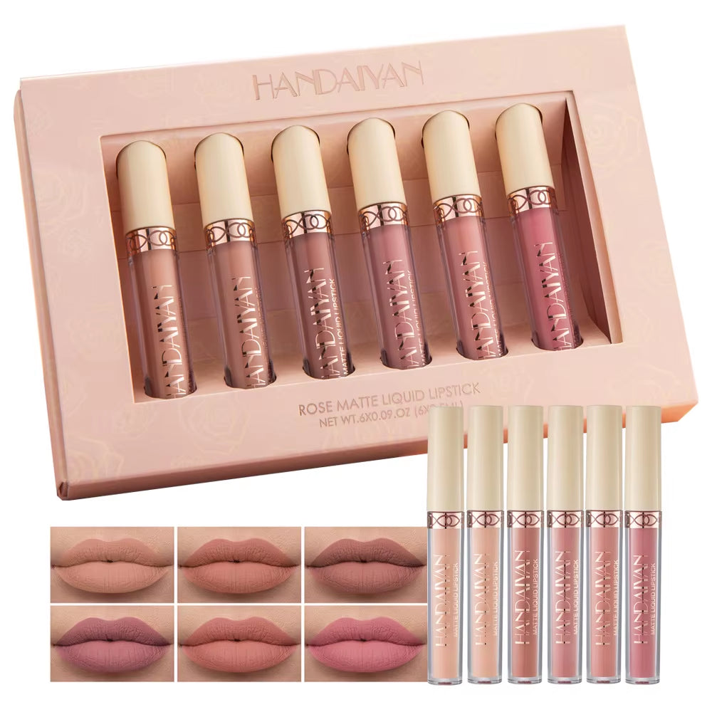 Matte Liquid Lipstick Sets, 6 Nude Colors Non-Stick Cup Not Fade Waterproof Lip Gloss,Long-Lasting Lip Makeup Gift Set for Women