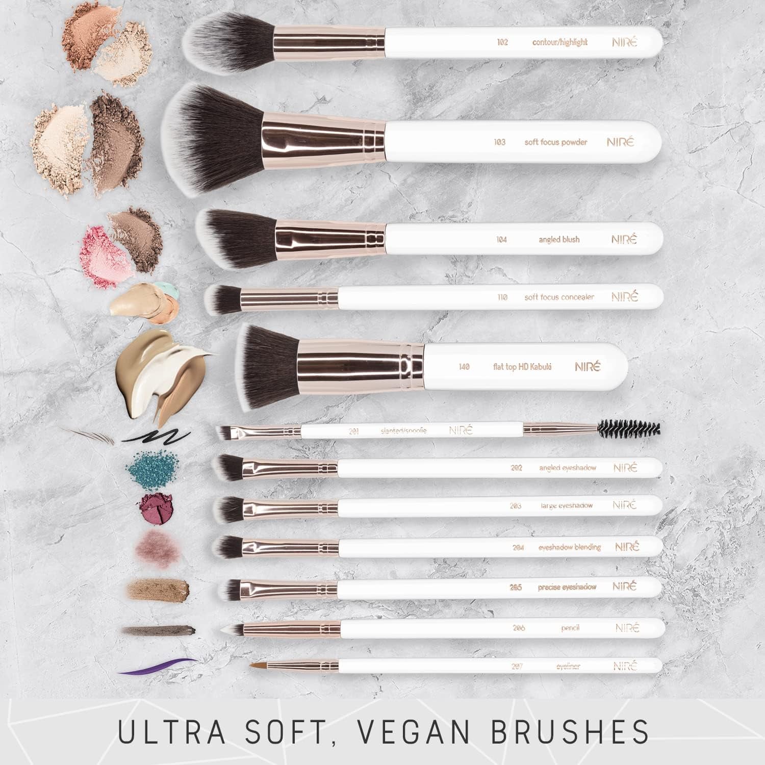 Beauty White 15Piece Award Winning Professional Makeup Brush Set: Vegan Makeup Brushes with Case, Makeup Sponge, Cleaner, Guide, Gift Box