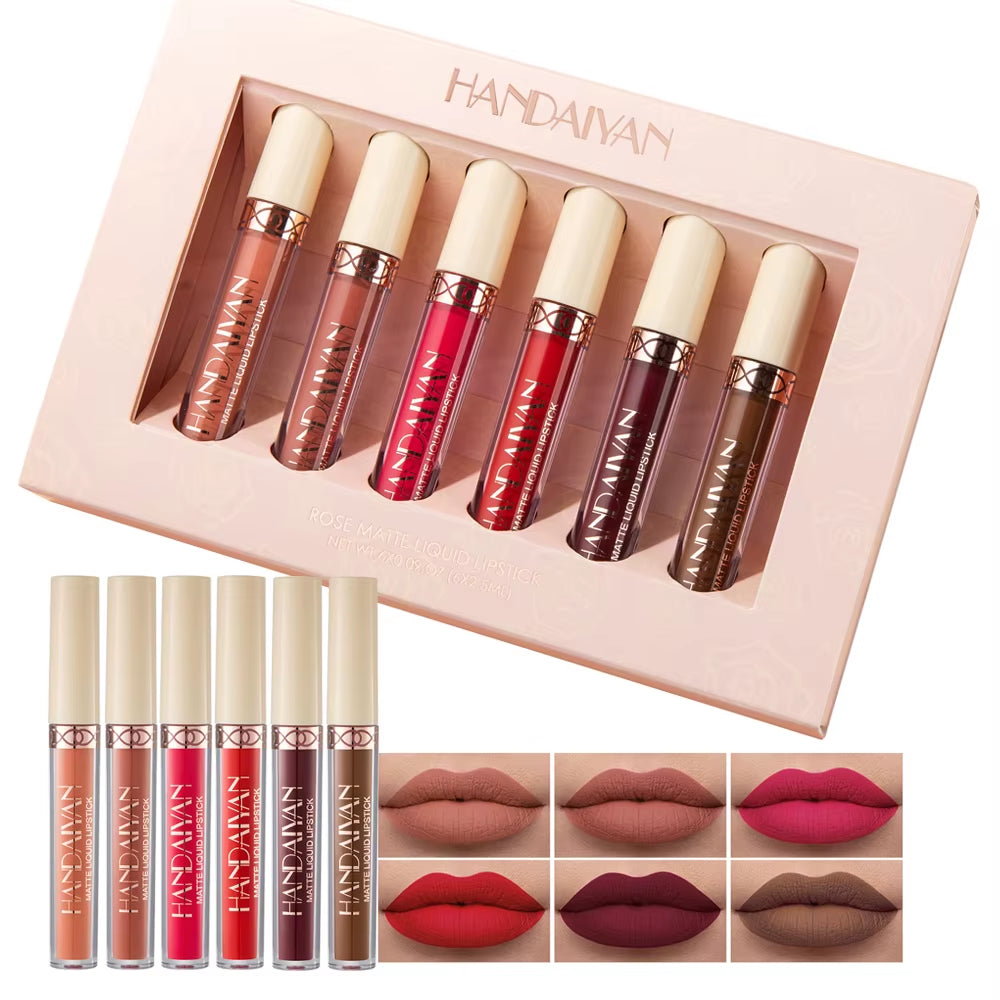 Matte Liquid Lipstick Sets, 6 Nude Colors Non-Stick Cup Not Fade Waterproof Lip Gloss,Long-Lasting Lip Makeup Gift Set for Women