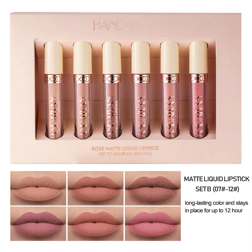 Matte Liquid Lipstick Sets, 6 Nude Colors Non-Stick Cup Not Fade Waterproof Lip Gloss,Long-Lasting Lip Makeup Gift Set for Women